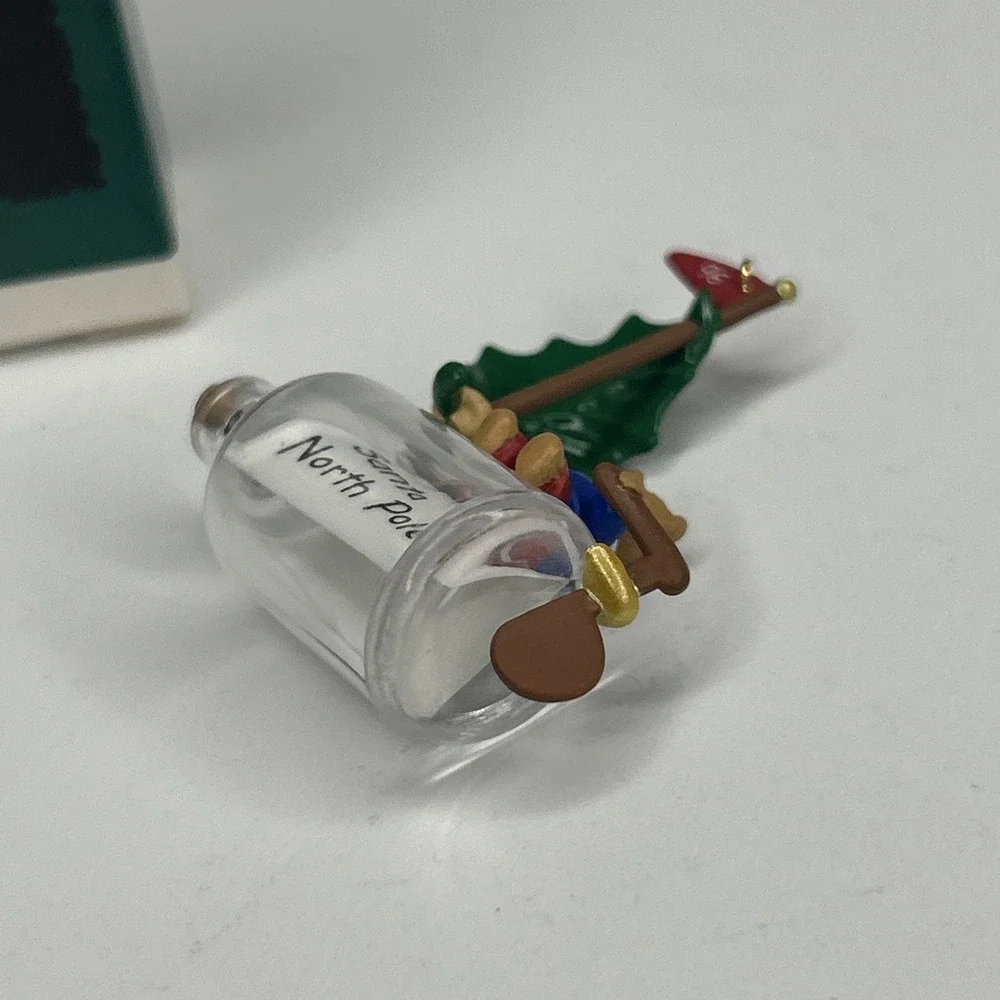 Hallmark Keepsake Miniature Xmas Ornament Message for Santa Bottle Bear 1996 VTG